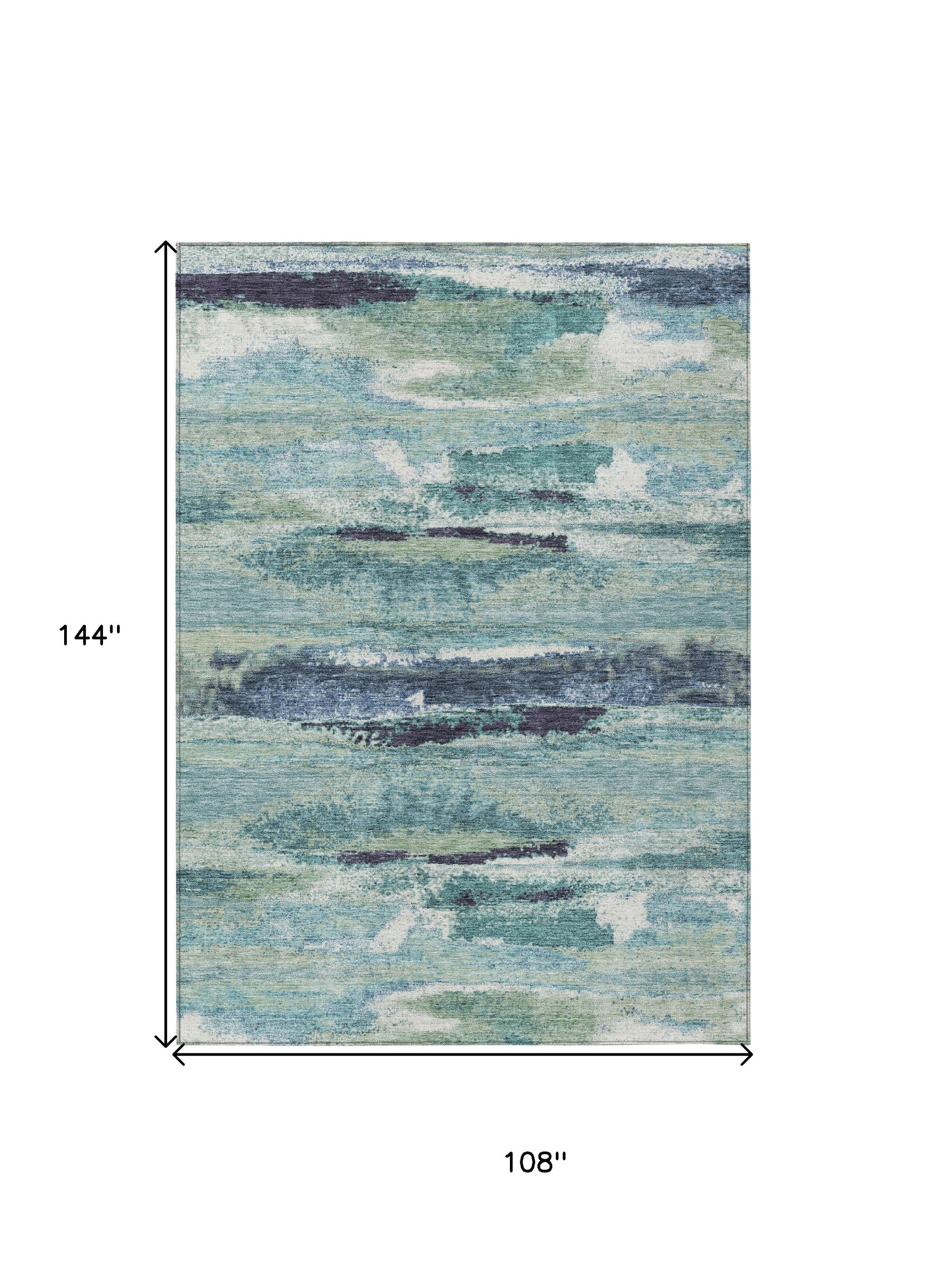 HomeRoots 612483 9 x 12 ft. Sage, Teal Blue & Navy Blue Abstract Washable Indoor & Outdoor Rectangle Area Rug