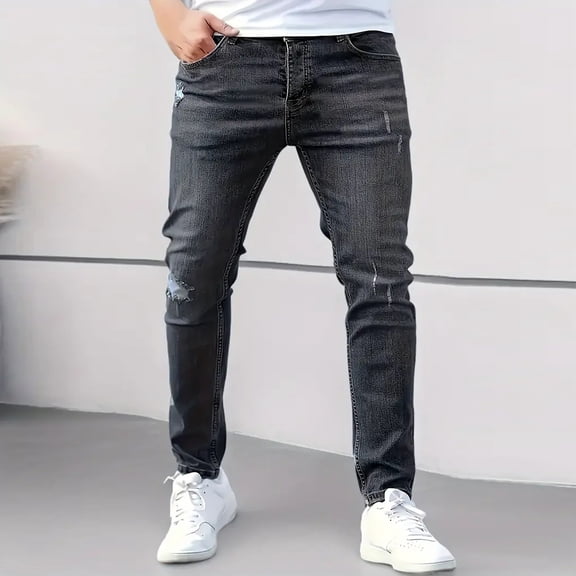 Mens Jeans Slim Fit Skinny Denim Stretch Tapered Jean Pants Black 2XL