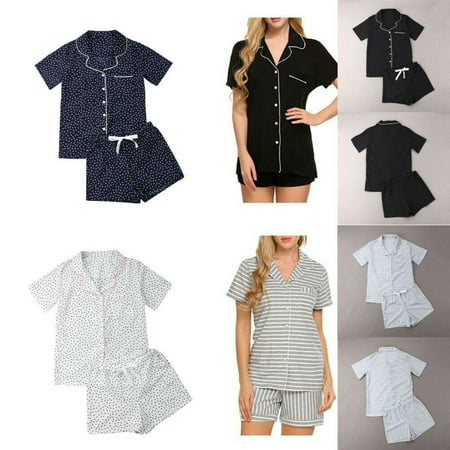 Tank Top Sleepwear Shirt - Women's Casual Cotton Button-down Sleepwears Pajamas 2pcs Set Shirt Loungewear Nightwear