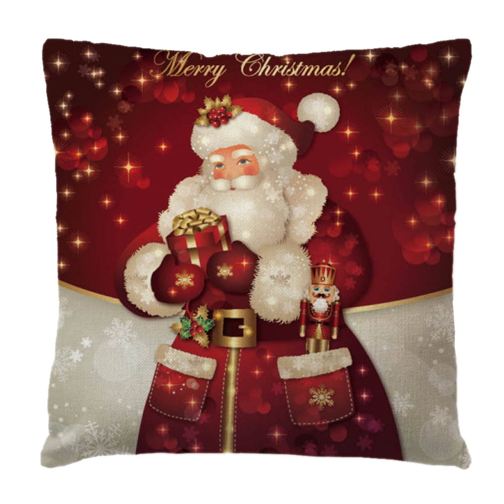 Christmas Linen Cushion Cover Throw Pillow Case Xmas Home Decor Festive Gift 