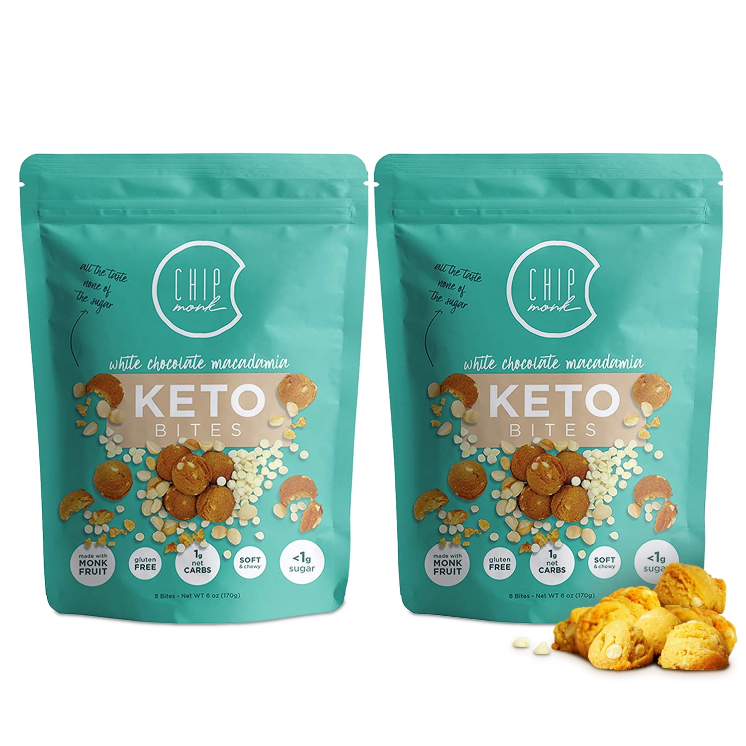 ChipMonk Baking Keto Cookie Bites, White Chocolate Macadamia, 2 Pouches 16 Bites
