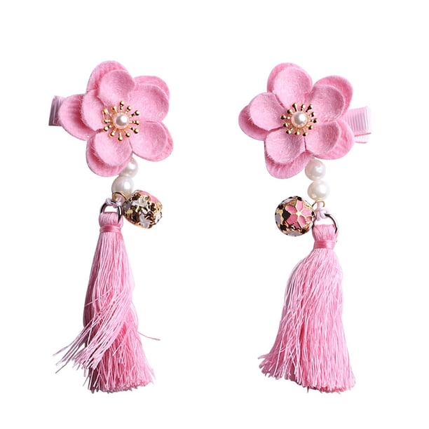 EeaseMX 1 par de pinzas para el pelo con forma de flor y campana, con borlas, para niñas, estilo chino, accesorios para el cabello (rosa)