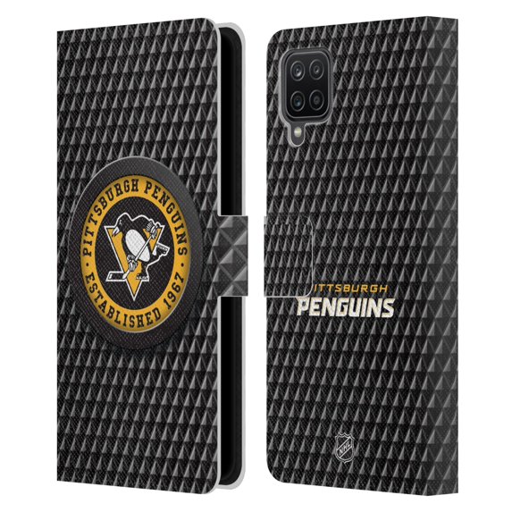 Head Case Designs Officially Licensed NHL Pittsburgh Penguins Puck Texture Leather Book Wallet Case Cover Compatible with Samsung Galaxy A12 (2020)