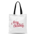 thumbnail image 1 of JSDART Canvas Tote Bag Red Merry Christmas Calligraphic Lettering Creative for Holiday Greetings Durable Reusable Shopping Shoulder Grocery Bag, 1 of 1