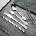 thumbnail image 2 of Travel Cutlery Set Flatware Set Portable Utensils,Silverware Set Reusable Stainless Steel Tableware with Case Camping 8pcs Including Knife Fork Spoon Chopsticks Cleaning Brush Straws(Silver), 2 of 5