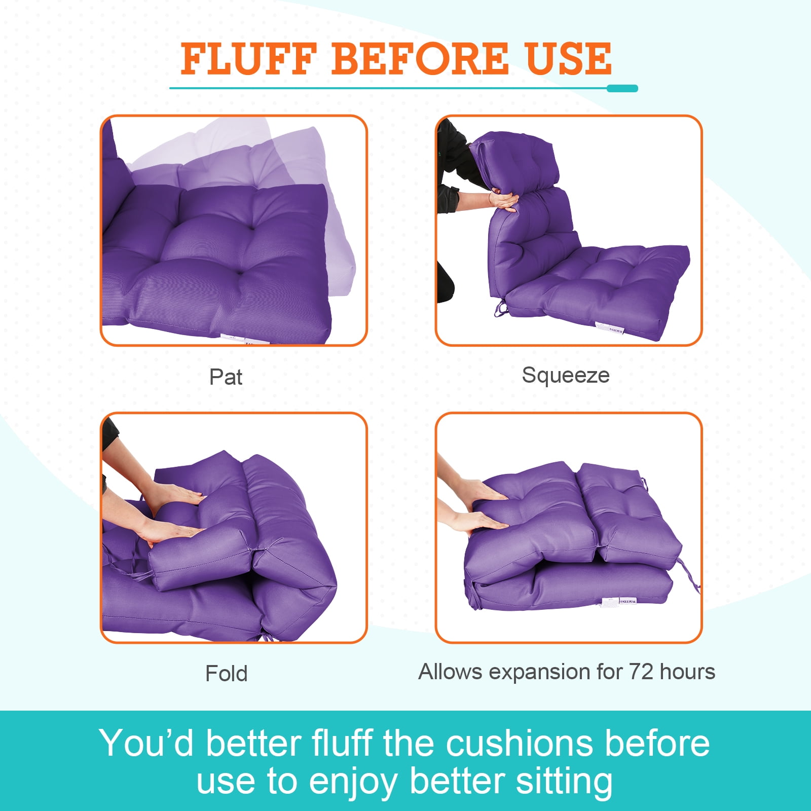 EAGLE PEAK Tufted Outdoor/Indoor Seat/Back Chair Cushion, Set of 2, 42'' x 21'', Purple
