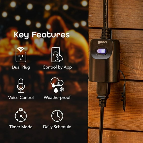 GHRTGR-Indoor/Outdoor Smart Plug Weatherproof, 1 Socket Wireless Remote Control and Timer –Works with Alexa, Google Assistant, Requires 2.4 GHz WiFi, Black