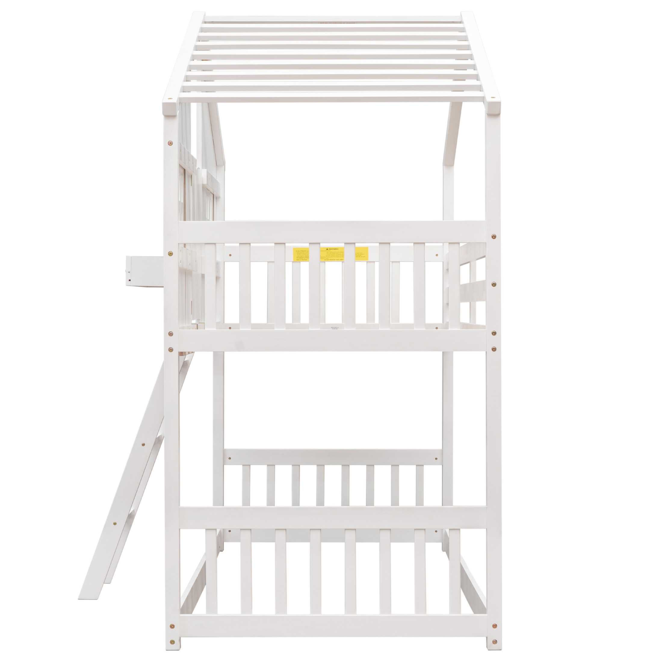 Noble House Twin Over Twin House Bunk Bed, Pine Wood Frame with Safety Guardrails and Ladder, White