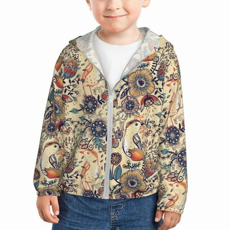 

Lukts Floral With Birds Print Children s Long-Sleeved Sun Protection Clothing Hooded Sweatshirts for Boys and Girls Outdoor Sports-3 Years