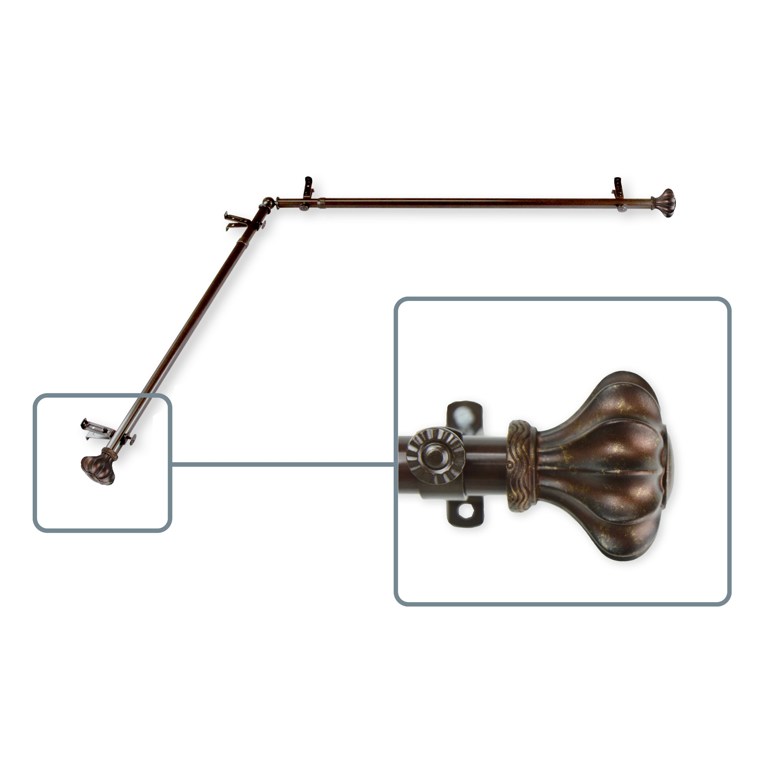 Maurice 13/16 inch Corner Window Curtain Rod 48-84" - Cocoa