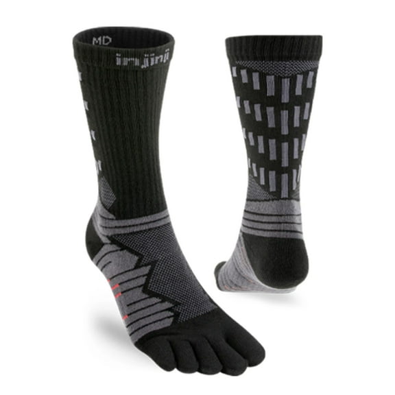 Injinji Unisex Ultra Run Crew Comfortable Toe Socks, Obsidian, Large