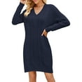 thumbnail image 2 of Women'S V Neck Long Sleeve Above the Knee Relaxed Pullover Fall Sweater Dresses Dark Blue M, 2 of 7