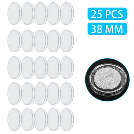 - TSV 25Pieces Coin Capsules Round Transparent Plastic Coin Holder Case with Storage Organizer Box for Coin Collection Supplies (38mm)