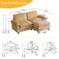 thumbnail image 3 of Ktaxon 86" W Sectional Convertible Sofa L Shaped Modular Couch with Chaise Corduroy Sleeper Set with 2 Oversized Seats Khaki, 3 of 8