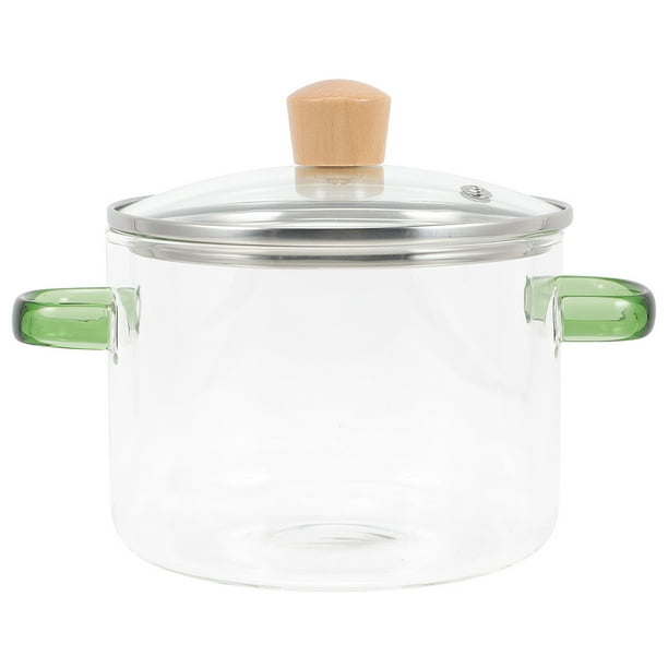 Olla de vidrio transparente con tapa, olla de vidrio con doble asa, olla para Ramen, utensilios de cocina de vidrio