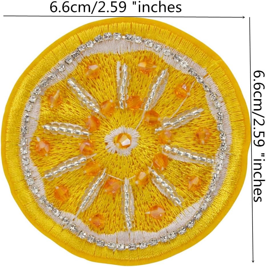 2PCS Fruits Beaded Sew on Patches Lemon Orange Cherry Sequins Rhinestone Sew on Embroidery Beaded Emblem DIY Costume Craft Applique (E)