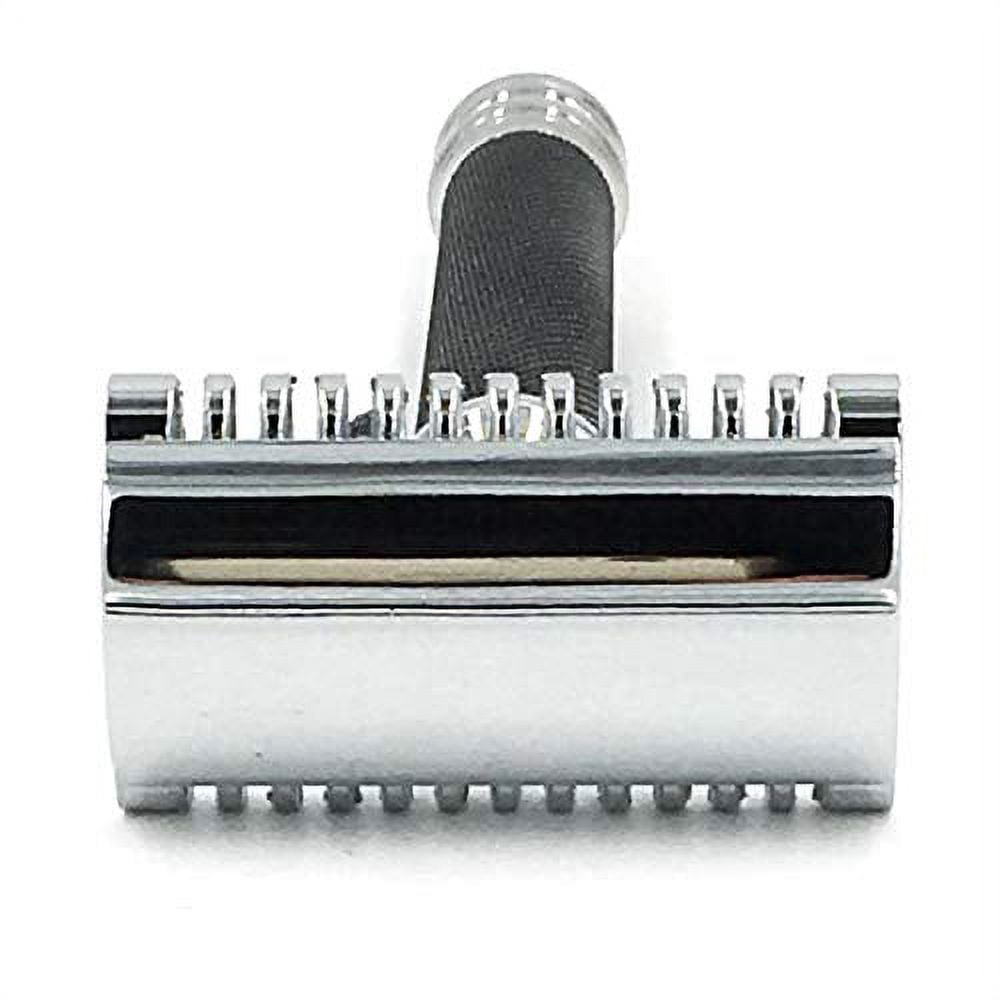 Parker 26C - Black Handle Three Piece OPEN COMB Double Edge Safety Razor & 5 Parker Premium Blades