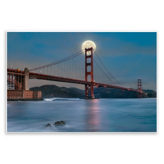Stupell Industries Moonlit Bridge Landmark Scenic & Cityscapes Painting Unframed Art Print Wall Art, 15 x 10