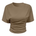 thumbnail image 4 of sususu Womens Summer Wrap Tops Casual Short Sleeve Cinched Waist T Shirts Trendy Boat Neck Blouse (Khaki,S), 4 of 5