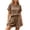 Brown, variant on Womens Round Neck Short Sleeve 2 Piece Crinkled Textured Matching Outfit Set Elastic Waist Pull On Shorts with Side Pockets Solid Color Loose Fit Casual Loungewear Suit