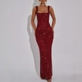 thumbnail image 6 of Womens Sparkling Rhinestones Sequins Accent Long Dress Slimming Sleeveless Square Neck Open Back Bodycon Cocktail Gown, 6 of 9