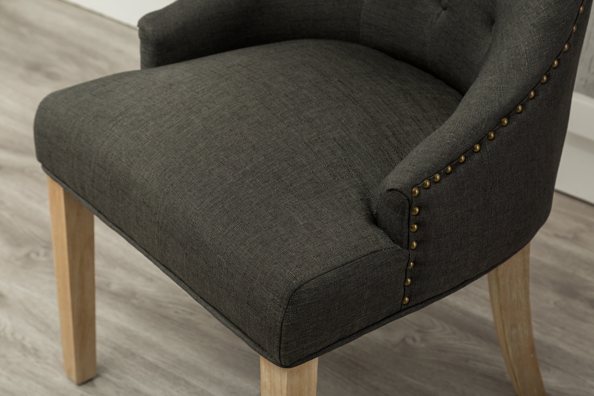 MOONMISS Set of 2 Solid Wood Button Tufted Wing back Chairs with Nail heads Dining Chairs,Charcoal