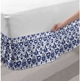 thumbnail image 2 of Navy Blue Bed Skirt, Traditional Ikat Pattern Retro Style Composition Damask Inspired, Elastic Bedskirt Dust Ruffle Wrap Around for Bedding Decor, 4 Sizes, Blue White, by Ambesonne, 2 of 2