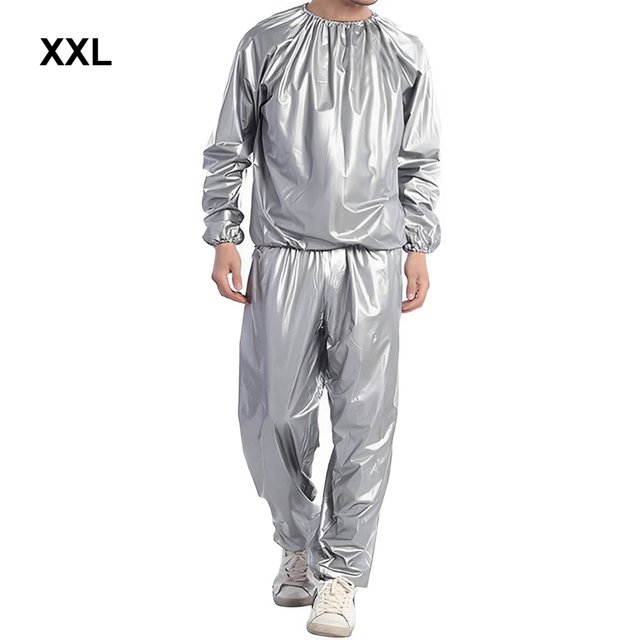 Combinaison de Sauna pour Adultes pour Salon à Domicile Exercice Course Jogging Sueur Veste de Perte de Poids Réutilisable Lavable Combinaisons de Sport Vêtements Équipement de Sport Argent TTG
