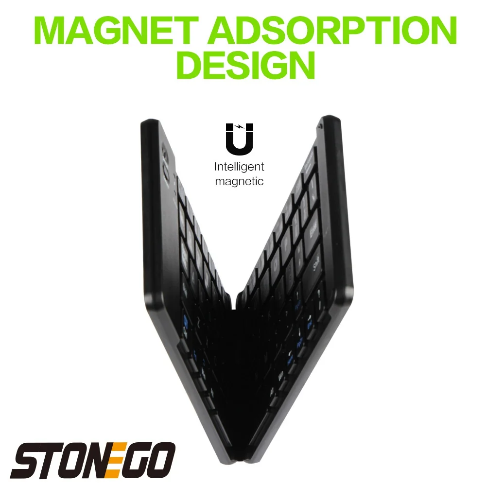 STONEGO Foldable Bluetooth Keyboard - Portable Wireless Rechargeable Ultra-thin Quiet Keyboard with Compact Folding Design and Built-in Battery, Universal for Tablets, Smartphones, Laptops