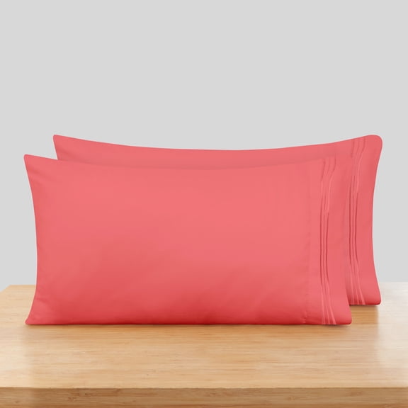 Nestl Pillow Cases, 1800 Series Luxury Soft Microfiber Queen/Standard Pillow Cases Set of 2 (20"x30"), Breathable & Easy Care Pillow Covers, Coral Pink