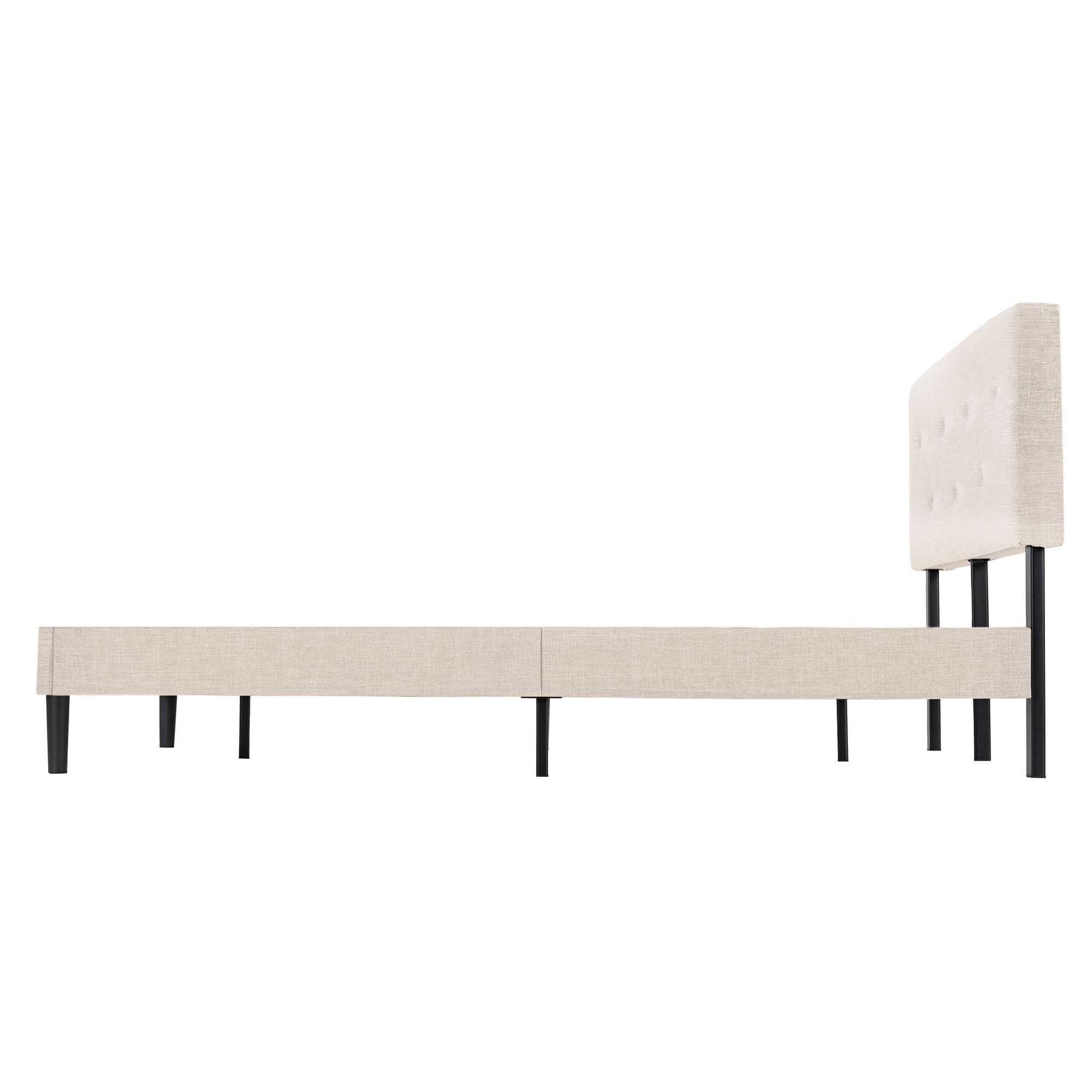 Mellow Alva Upholstered Platform Bed Frame with Headboard, Ivory, King
