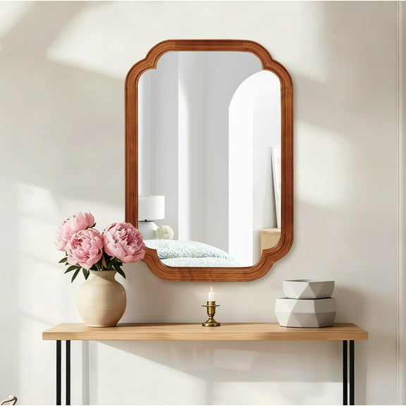 WRXELAN Solid Wood Rounded Corner Rectangle Wall Mirror 20x30 Inches, Arched Bathroom Mirror, Modern Simple Vanity Mirror for Bathroom