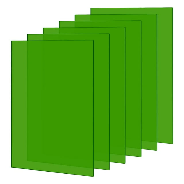 6 láminas acrílicas translúcidas verdes, láminas acrílicas de colores, paneles acrílicos fundidos.