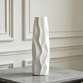 thumbnail image 2 of 12-Inch White Ceramic Textured Decorative Flower Vase for Home Decor, 2 of 9