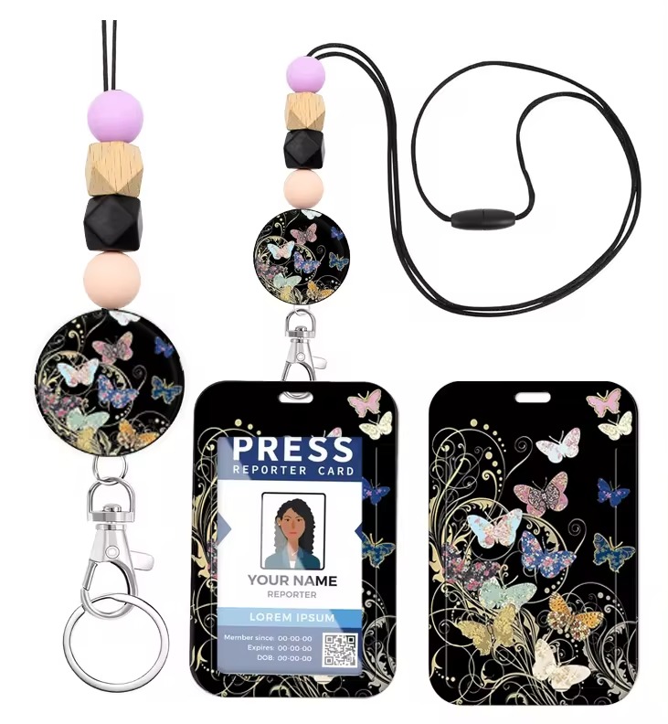 Lanyards for ID Badges and Keys, ID Badge Holder with Silicone Beaded Lanyard, Lanyard Keychain for Women, Teacher, Nurse, Office Name Tag Badge Holder ID Card Holder, Breakaway Badge Lanyard