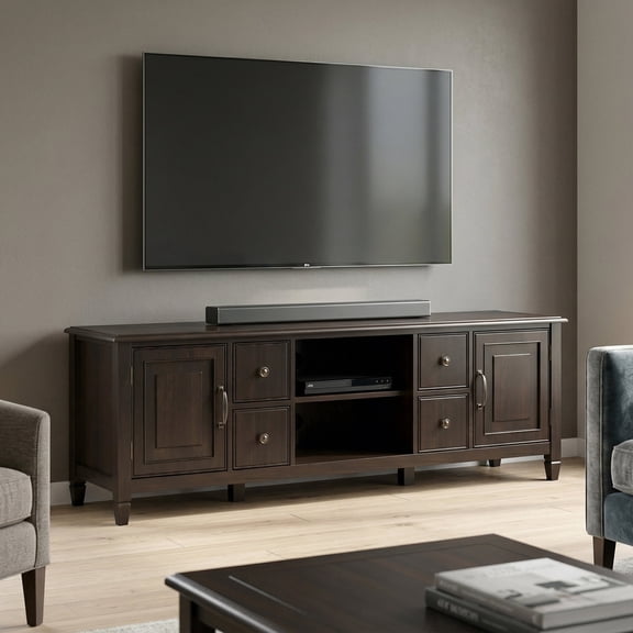 Simpli Home Simpli Home Connaught 72 inch Wide Solid Wood Traditional TV Stand in Dark Chestnut Brown For TVs up to 80 inches