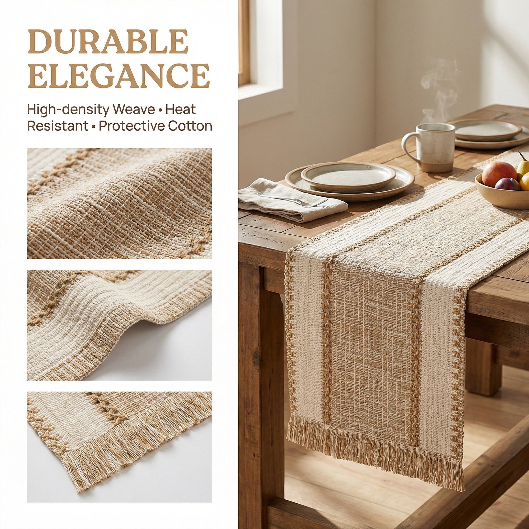 Unique Bargains Birthday Decorations Long Kitchen Runner with Tassel Coffee 11.8x70.9in