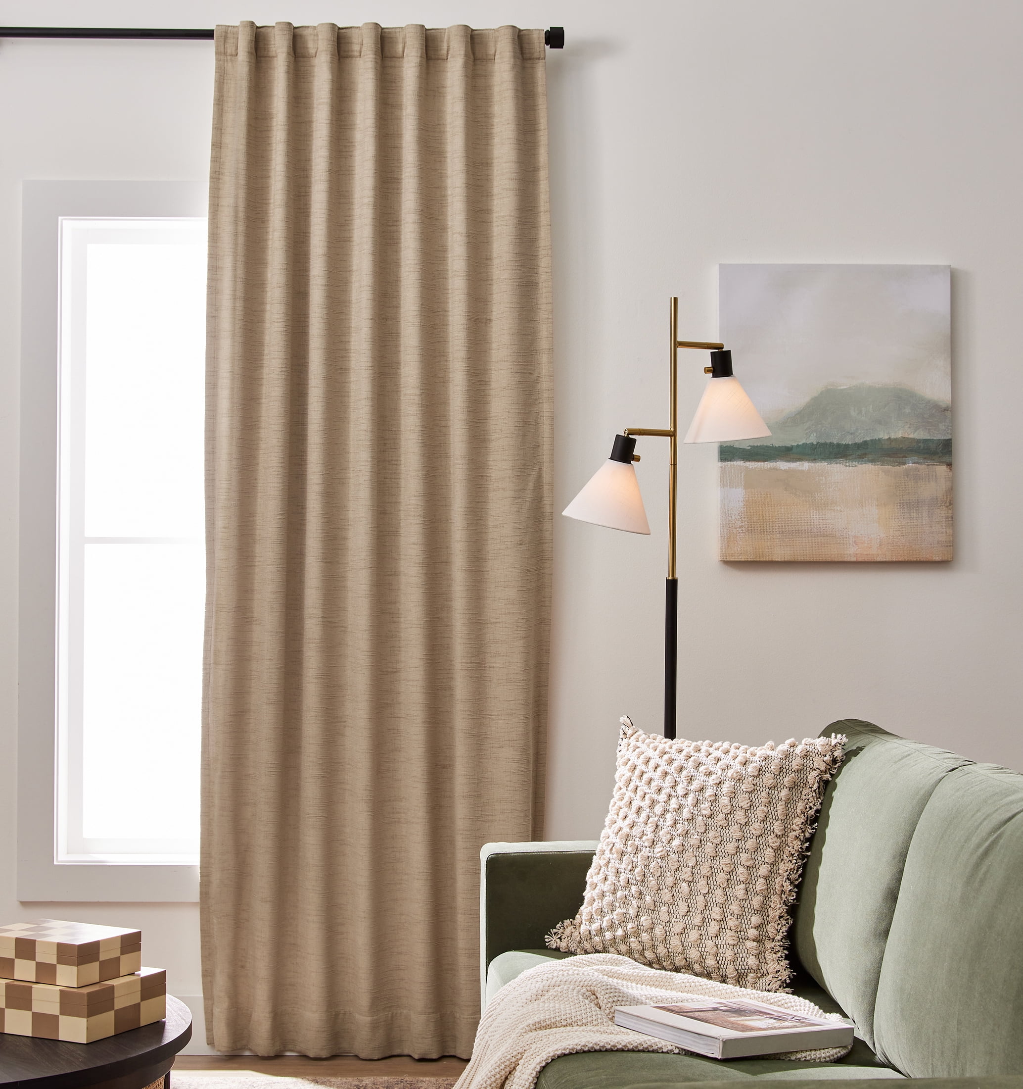 Better Homes & Gardens Textured Solid Chenille Blackout Single Curtain Panel, Beige, 50"W x 108"L