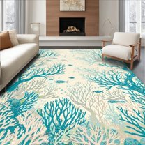Flatwoven High Traffic Area Rug, Beachy Bliss Ivory & Abstract Coral, Non Slip, Stain Resistant, Washable Area Rugs for Living Room, Bedroom(Blue, 4X6)