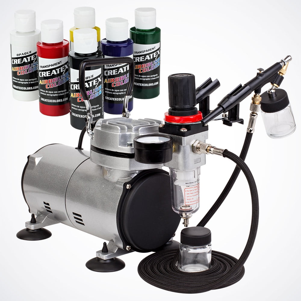 6 Color SingleAction Airbrush Kit Hobby Air Brush Gun Createx Primary