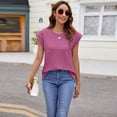 thumbnail image 2 of Plebaso Hauts pour Femmes Manches Courtes Col Rond T-Shirts Mignons Décontractés Couleur Unie Ample 2025 Blouses Texturées, 2 of 5
