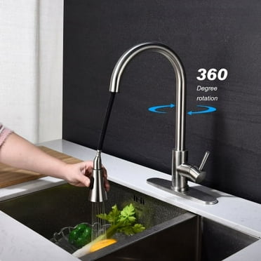 Kitchen Faucets, Brushed Nickel Kitchen Faucet with Pull Down Sprayer, High Arc Single Handle Stainless Steel Sink Faucets 1 or 3 Hole, Kitchen Sink Faucets for Farmhouse Camper Laundry Rv Bar