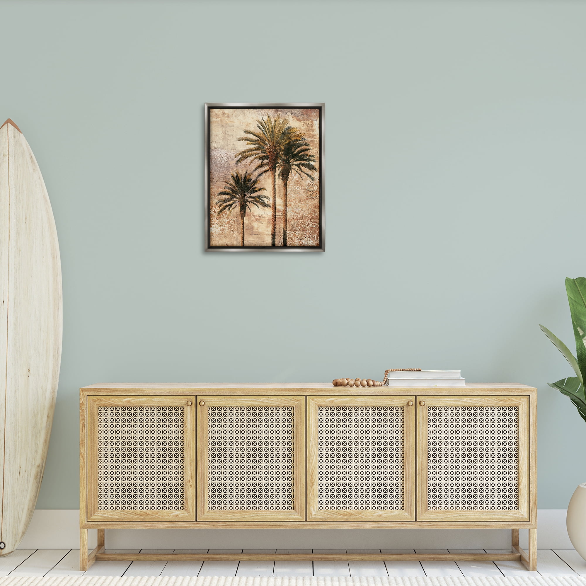 Stupell Industries Rustic Vintage Palms Plants & Flowers Painting Gray Floater Framed Canvas Art Print Wall Art, 25 x 31