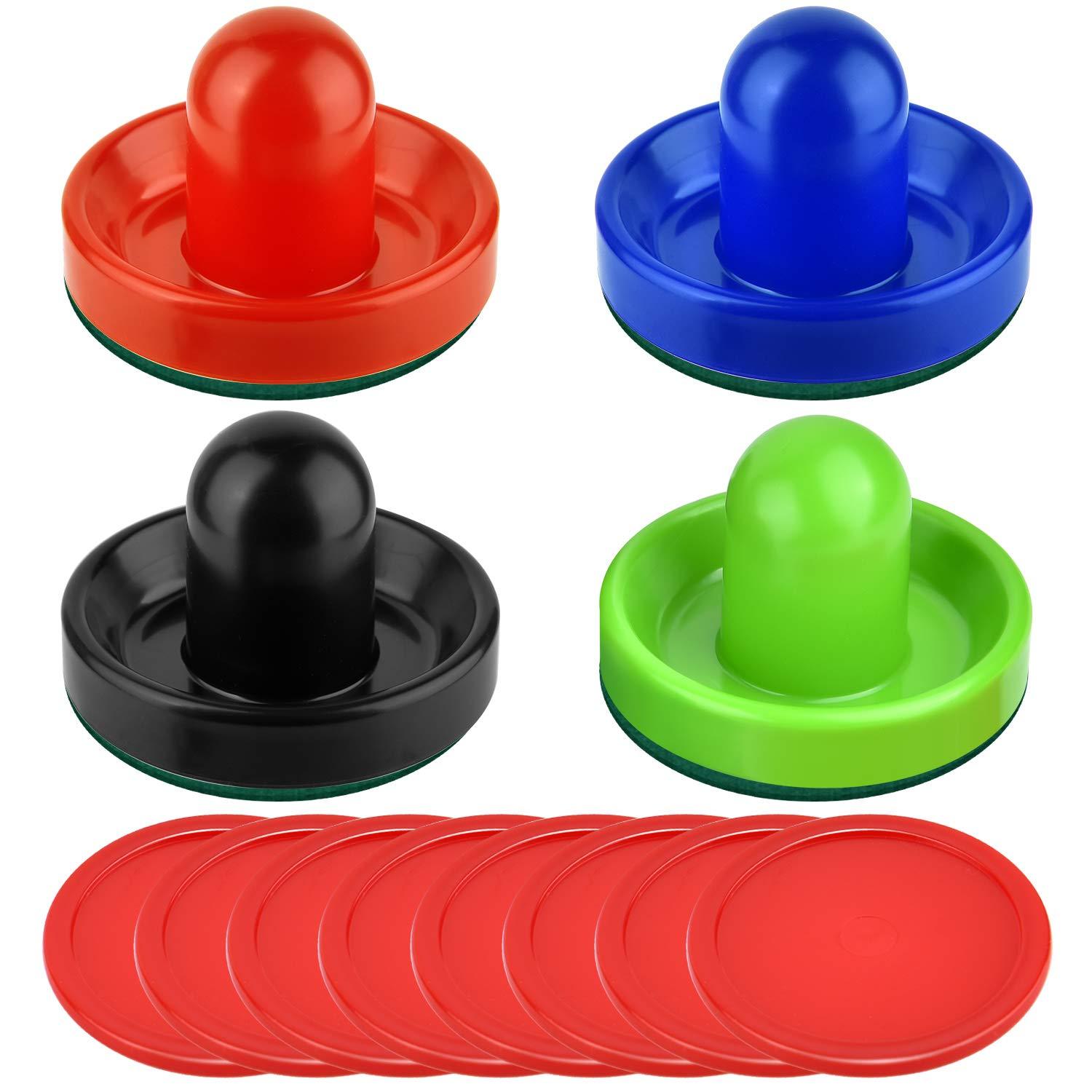 10 Red Pucks and 10 Green Pads 24 Pieces Air Hockey Pucks and Paddles Air Hockey Pushers Goal Handle Paddles Replacement Accessories for Game Tables Include 4 Pushers 