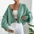 thumbnail image 7 of Women's Button Down Cardigan Casual Long Sleeve Chunky Knit Sweater Drop Shoulder V Neck Cardigans Knitwear Green, L, 7 of 7
