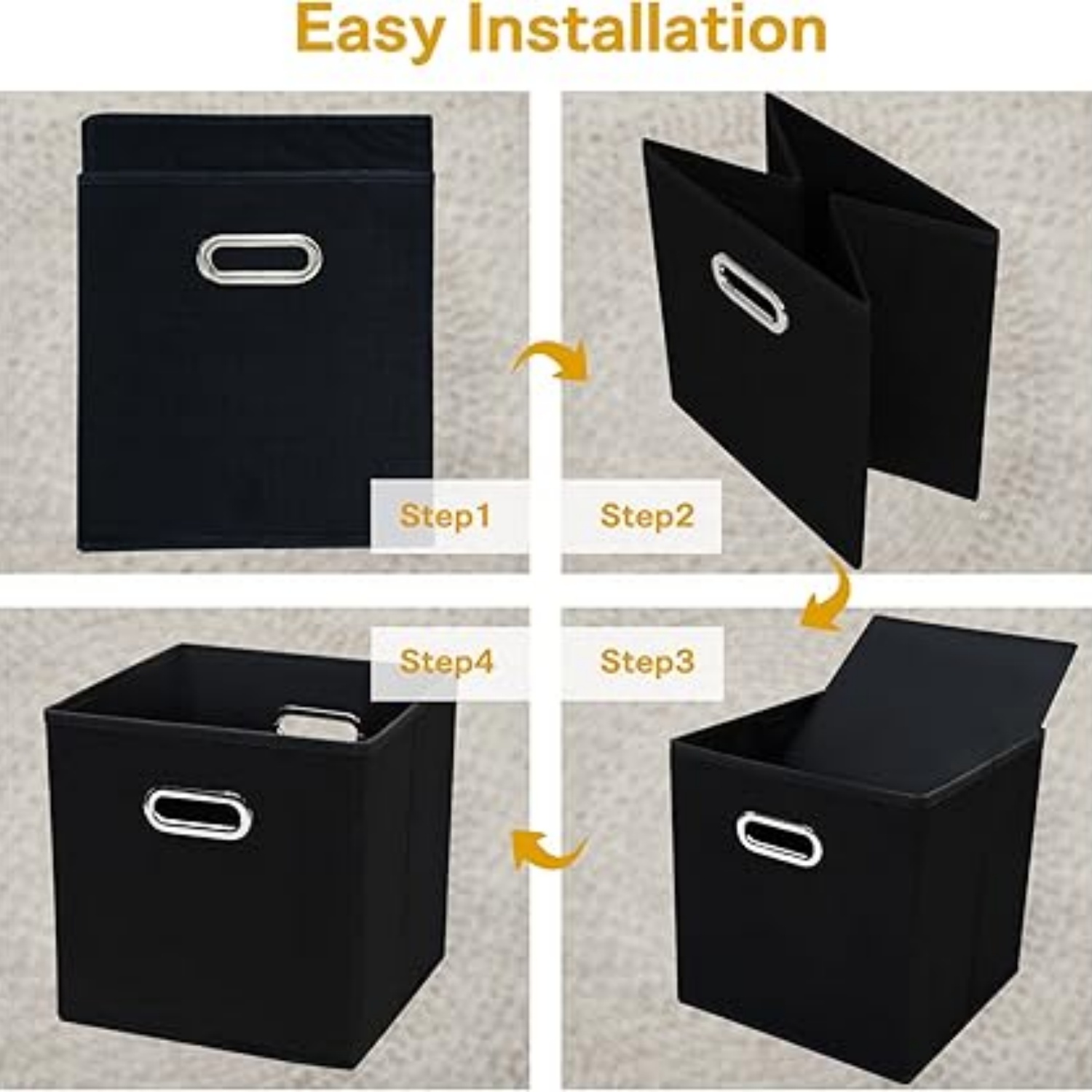 11 Inch Foldable Storage Bins ,Black Fabric Cubes Organizer Baskets with Handle for Closet or Collapsible Box, 11x11x11 Set of 2 (Black )