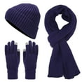 thumbnail image 2 of siminsem Winter Hat Scarf Gloves Set 3 Piece for Women and Men - Warm Fleece Lined Knit Beanie with Pom Pom, Touchscreen Gloves & Long Scarf, Cold Weather Outdoor Gift Set, Navy,One Size, 2 of 5