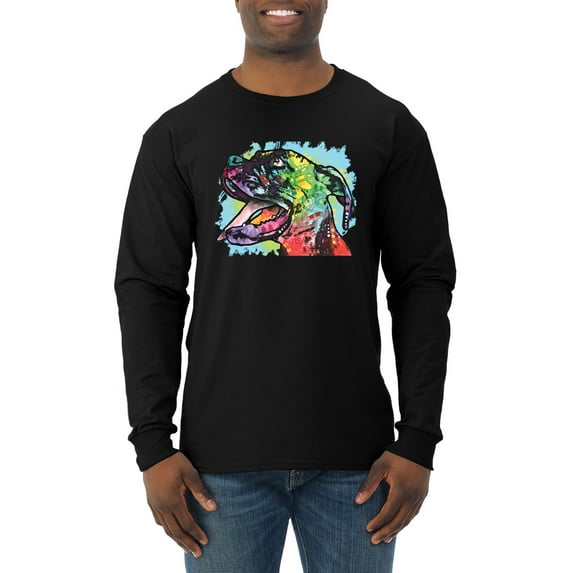 Cute Rainbow Neon Doberman Dog Lover Mens Long Sleeve Shirt, Black, Small