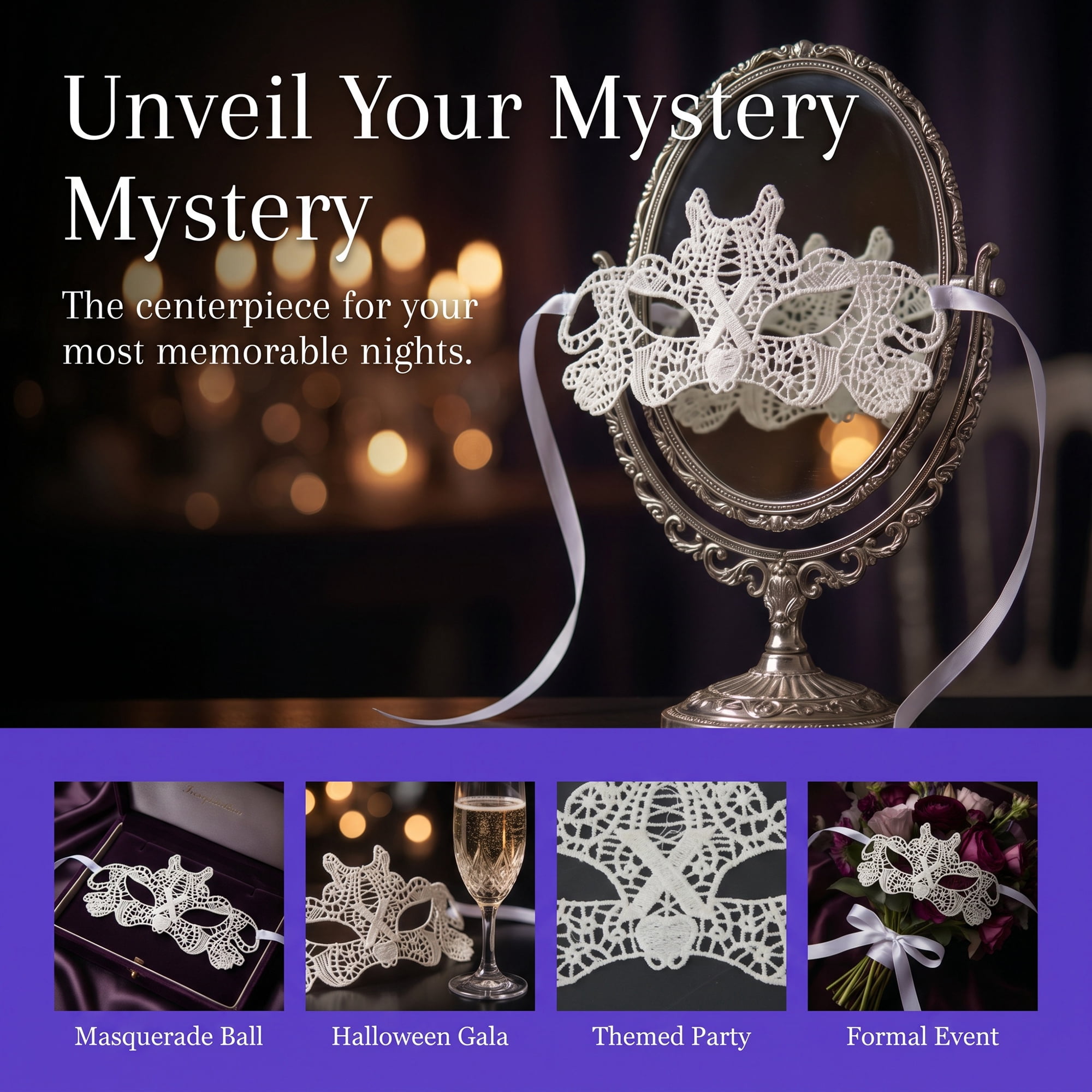 Unique Bargains 6-Pack Venetian Lace Eye Masks Set for Halloween Costume Party White X-Shaped 8.7" x 5.1"