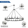 thumbnail image 3 of 54-inch Round Wagon Wheel 24-light Chandelier Black&Brown, 3 of 5